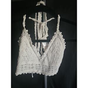 Julia By Love J Women's Boho Festival Hippie White Crochet Halter Top Sz S